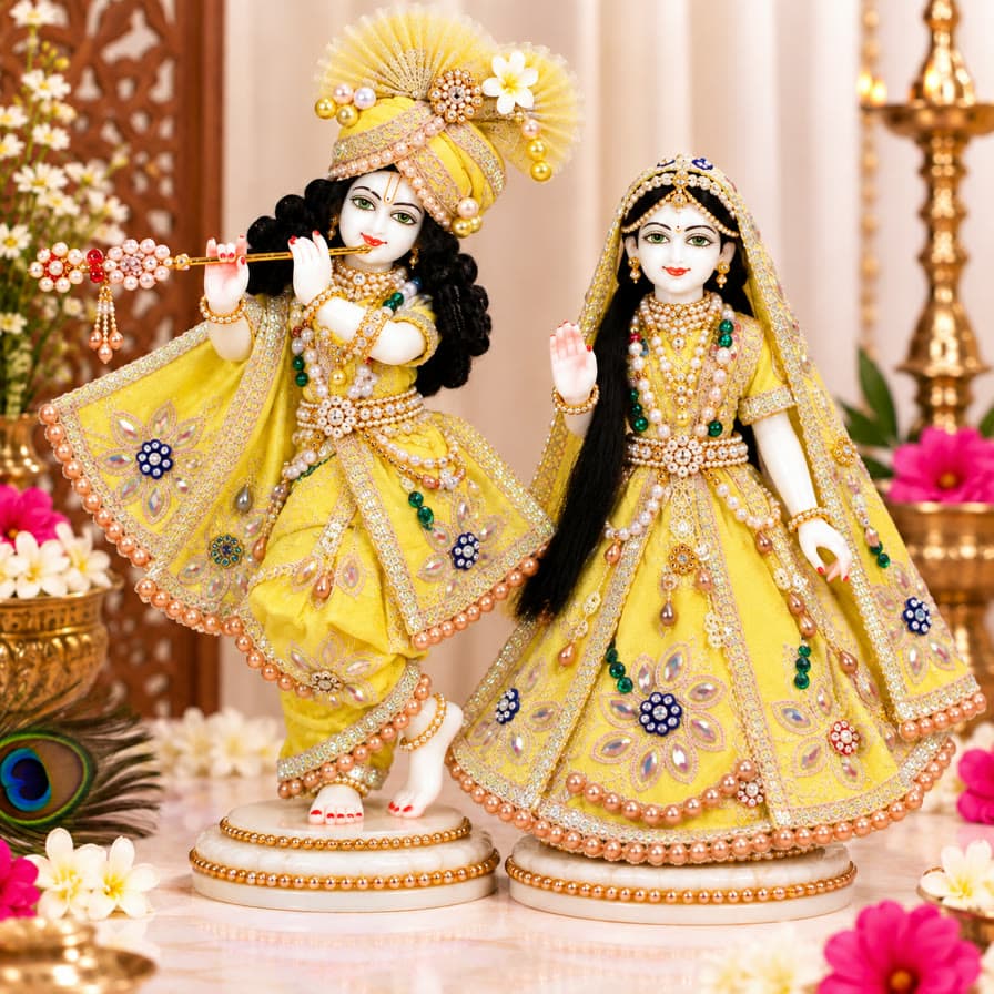 Peela Basant Radha Krishna Dress Set