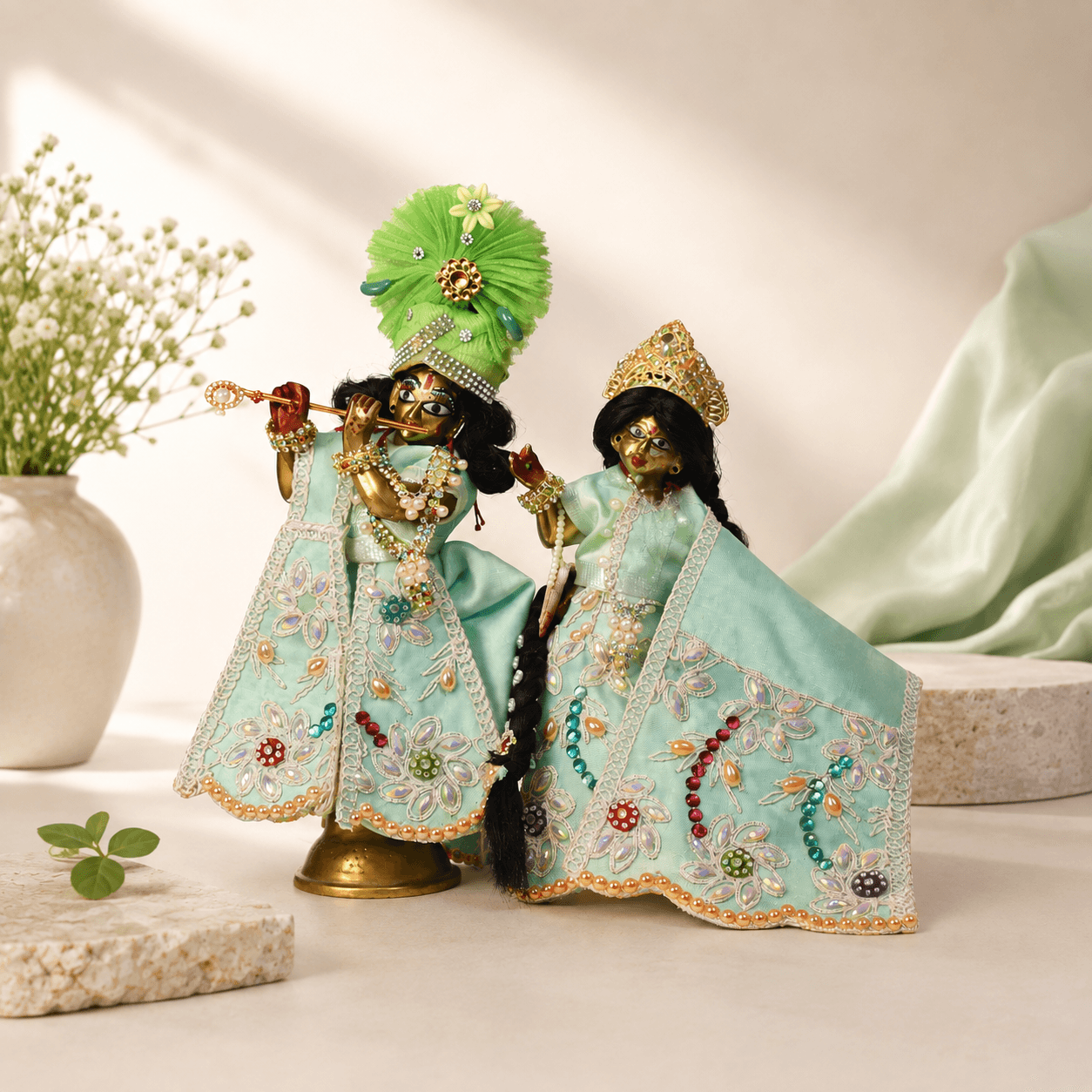 Radha Rani Green Makhmal Dress